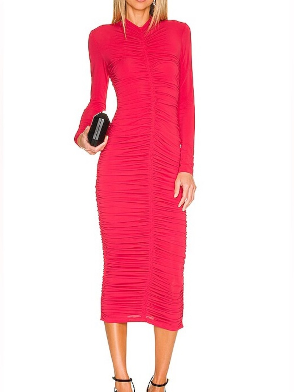 ansel ruched bodycon dress ALC Red Midi Small A.L.C. wedding guest holiday polynesian Sweet Intentions Red Bow Color:BLACK / SILVER